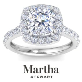 Martha Stewart 4 Carat Cushion Cut Lab Grown Diamond Halo Engagement Ring In Sterling Silver