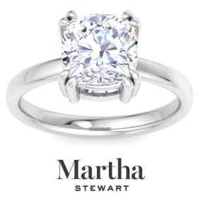 Martha Stewart 3 Carat Cushion Cut Lab Grown Diamond Solitaire Engagement Ring In Sterling Silver