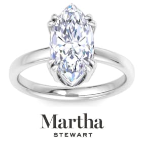 Martha Stewart 3 Carat Marquise Shape Lab Grown Diamond Solitaire Engagement Ring In Sterling Silver