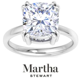 Martha Stewart 5 Carat Cushion Cut Lab Grown Diamond Solitaire Engagement Ring In Sterling Silver