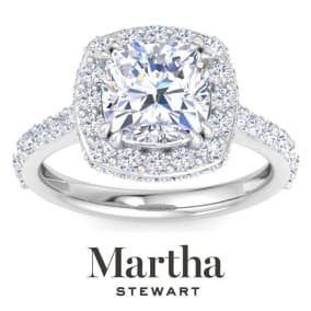 Martha Stewart 4 Carat Cushion Cut Lab Grown Diamond Hidden Halo Engagement Ring In Sterling Silver