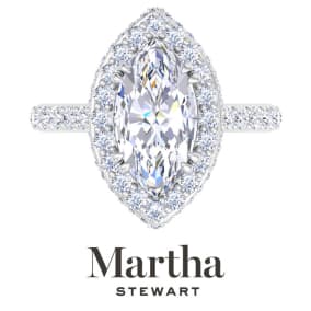 Martha Stewart 4 Carat Marquise Shape Lab Grown Diamond Hidden Halo Engagement Ring In Sterling Silver