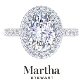 Martha Stewart 4 Carat Oval Shape Lab Grown Diamond Hidden Halo Engagement Ring In Sterling Silver