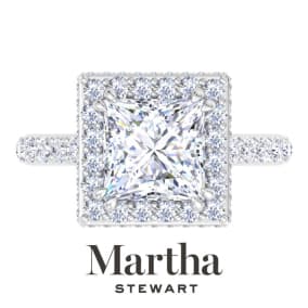 Martha Stewart 4 Carat Princess Cut Lab Grown Diamond Hidden Halo Engagement Ring In Sterling Silver