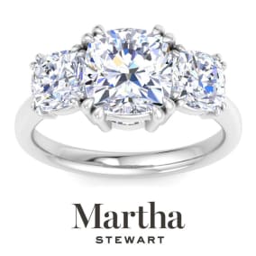 Martha Stewart 5 Carat Cushion Cut Lab Grown Diamond Three Stone Engagement Ring In Sterling Silver