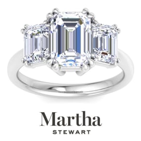 Martha Stewart 5 Carat Emerald Cut Lab Grown Diamond Three Stone Engagement Ring In Sterling Silver