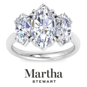 Martha Stewart 5 Carat Marquise Shape Lab Grown Diamond Three Stone Engagement Ring In Sterling Silver