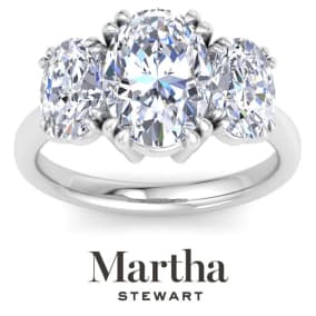 Martha Stewart 5 Carat Oval Shape Lab Grown Diamond Three Stone Engagement Ring In Sterling Silver
