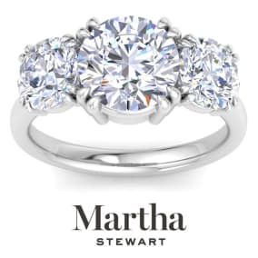 Martha Stewart 5 Carat Round Lab Grown Diamond Three Stone Engagement Ring In Sterling Silver