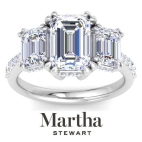 Martha Stewart 5 1/2 Carat Emerald Cut Lab Grown Diamond Three Stone Plus Engagement Ring In Sterling Silver
