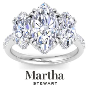 Martha Stewart 5 1/2 Carat Marquise Shape Lab Grown Diamond Three Stone Plus Engagement Ring In Sterling Silver