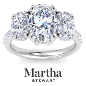 Martha Stewart 5 1/2 Carat Oval Shape Lab Grown Diamond Three Stone Plus Engagement Ring In Sterling Silver
