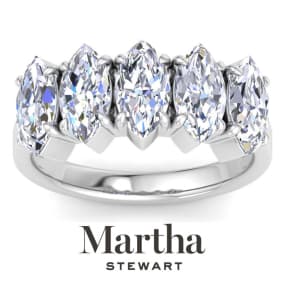 Martha Stewart 3 Carat Marquise Shape Lab Grown Diamond Five Stone Engagement Ring In Sterling Silver