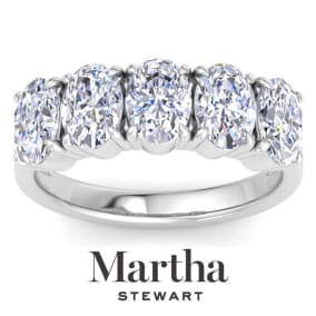 Martha Stewart 3 Carat Oval Shape Lab Grown Diamond Five Stone Engagement Ring In Sterling Silver