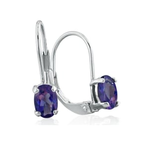 1ct Oval Amethyst Solitaire Leverback Earrings in 14k White Gold