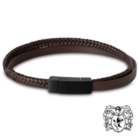 Bruno Magli Mens Double Strand Leather Bracelet, Mahogany