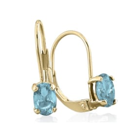 Aquamarine Earrings: Aquamarine Jewelry: 1 Carat Oval Shape Aquamarine Leverback Earrings In 14 Karat Yellow Gold