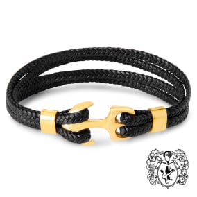 Bruno Magli Mens Four Strand Braided Leather Bracelet, Black