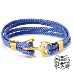 Bruno Magli Mens Four Strand Braided Leather Bracelet, Indigo