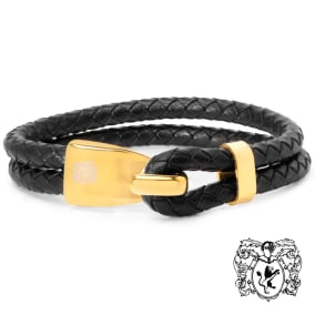 Bruno Magli Mens Double Rope Leather Bracelet, Gold