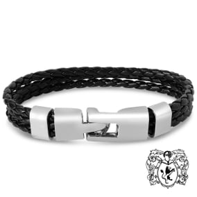 Bruno Magli Mens Three Strand Braided Leather Bracelet, Black