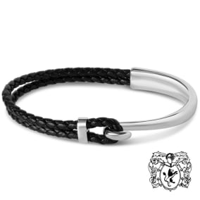 Bruno Magli Mens Archetype Leather Bracelet, Silver