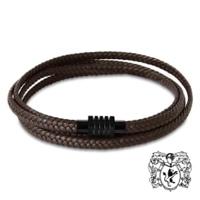 Bruno Magli Mens Braided Leather Wrap Bracelet, Mahogany
