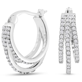 1/2 Carat Triple Moissanite Hoop Earrings In Platinum Overlay