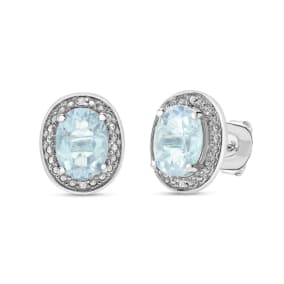 3 Carat Aquamarine and Diamond Halo Stud Earrings