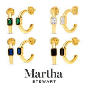 Martha Stewart Gold Hoop Earrings Available In Crystal, Emerald Green, Blue Sapphire, Black Onyx