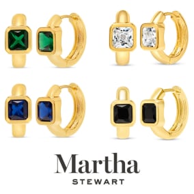 Martha Stewart Gold Huggie Hoop Earrings Available In Crystal, Emerald Green, Blue Sapphire, Black Onyx