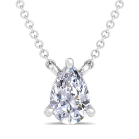 1/2 Carat Pear Shape Lab Grown Diamond Solitaire Necklace In 14 Karat White Gold