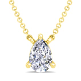 1/2 Carat Pear Shape Lab Grown Diamond Solitaire Necklace In 14 Karat Yellow Gold