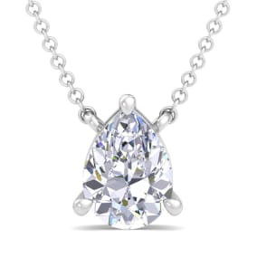 1 Carat Pear Shape Lab Grown Diamond Solitaire Necklace In 14 Karat White Gold