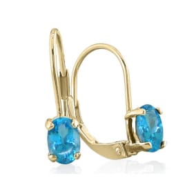 1 1/5 Carat Oval Shape Blue Topaz Leverback Earrings In 14 Karat Yellow Gold