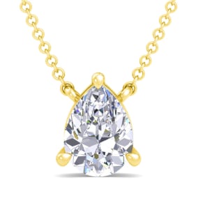 1 Carat Pear Shape Lab Grown Diamond Solitaire Necklace In 14K Yellow Gold Over Sterling Silver