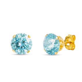 1 Carat Blue Moissanite Stud Earrings In Yellow Gold