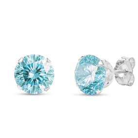2 Carat Blue Moissanite Stud Earrings In White Gold