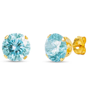 4 Carat Blue Moissanite Stud Earrings In Yellow Gold