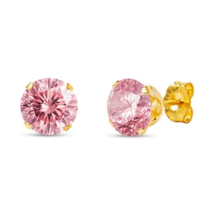 2 Carat Pink Moissanite Stud Earrings In Yellow Gold