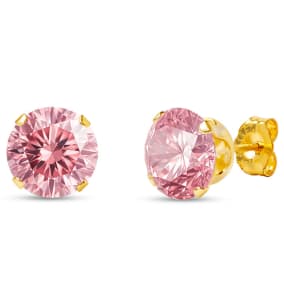 4 Carat Pink Moissanite Stud Earrings In Yellow Gold