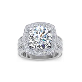 Lab Grown Diamond Engagement Rings 5 1/2 Carat Lab Grown Diamond 4 Carat Center Halo Engagement Ring In 14K White Gold (F-G, VVVS2)