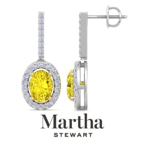 Martha Stewart 2 1/2 Carat Oval Shape Fancy Yellow Lab Grown Diamond Drop Earrings In Sterling Silver