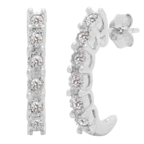 Estate Jewelry 1/4 Carat Natural Diamond J Hoop Earrings In Sterling Silver G-H, I2-I3