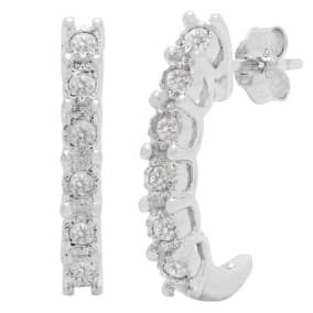 Estate Jewelry 1/4 Carat Natural Diamond J Hoop Earrings In Sterling Silver J-K, I2-I3