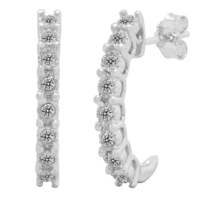 Estate Jewelry 1/4 Carat Natural Diamond J Hoop Earrings In Sterling Silver G-H, I2-I3