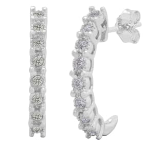 Estate Jewelry 1/4 Carat Natural Diamond J Hoop Earrings In Sterling Silver J-K, I2-I3