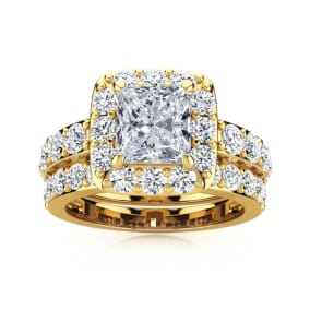 Estate Jewelry 2 1/4 Carat Natural Princess Halo Natural Diamond Bridal Set in 14k Yellow Gold, Size 7.5