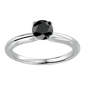 Estate Jewelry 1 Carat Black Diamond Solitaire Engagement Ring In 14 Karat White Gold, Size 9