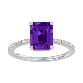 Estate Jewelry 1 1/2 Carat Amethyst and Diamond Ring In 14 Karat White Gold, Size 6.5
